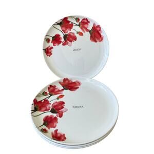 Mikasa KIERA Red Poppy Set of 4 Salad Plates 9in Floral Bone China NWT